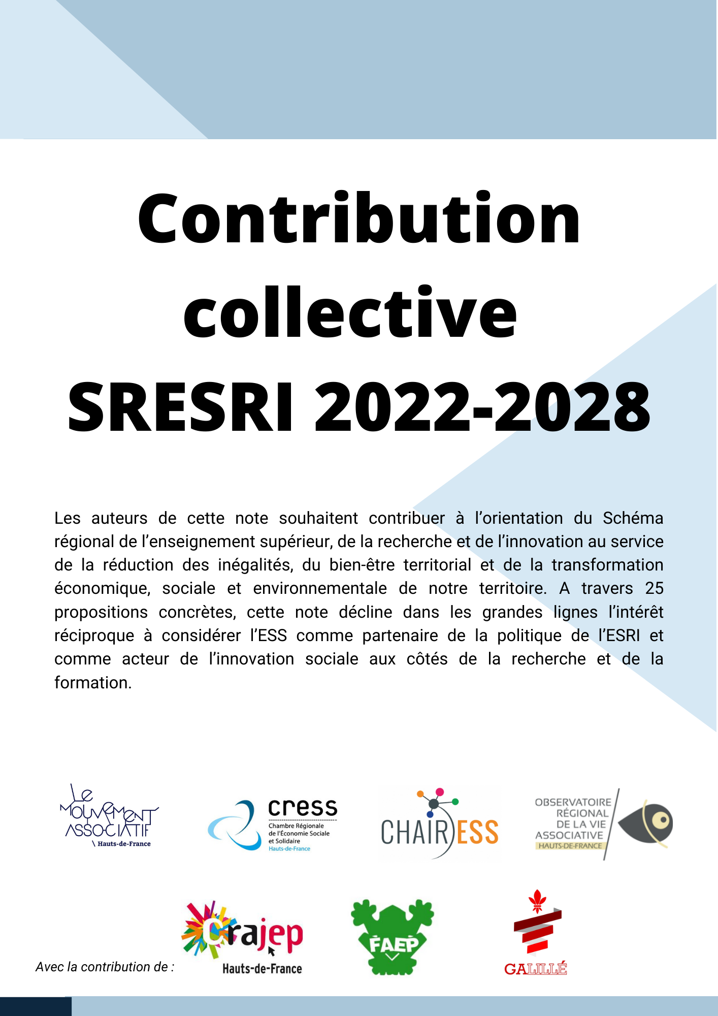 SRESRI Schéma Régional de l'Enseignement Supérieur, de la Recherche et de l'Innovation Hauts-de-France ESRI